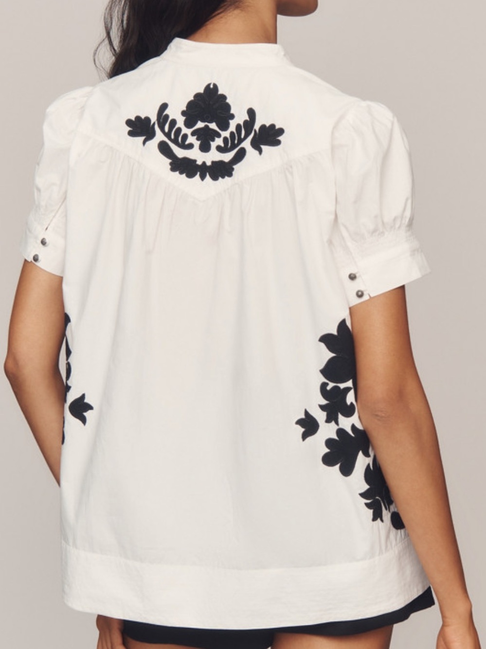 Anthropologie Puff-Sleeve Embroidered Swing Blouse - Picture 2 of 8